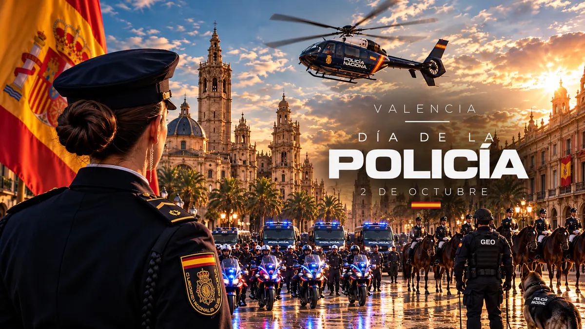 Agente de la Policía Nacional ante la celebración del Día de la Policía 2026 en Valencia